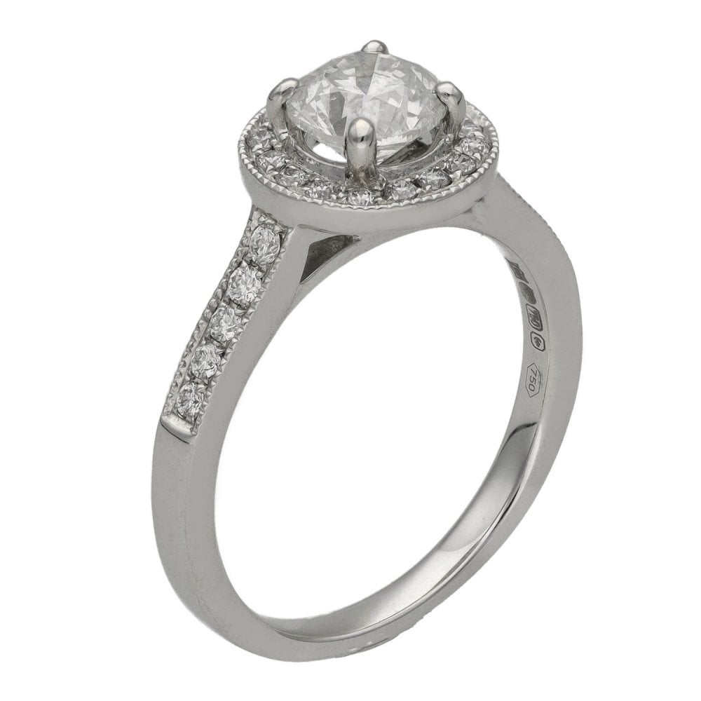 Ladies 18ct White Gold Diamond Halo Engagement Ring - 1.27ct