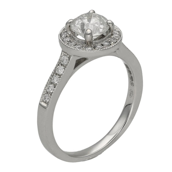 Ladies 18ct White Gold Diamond Halo Engagement Ring - 1.27ct