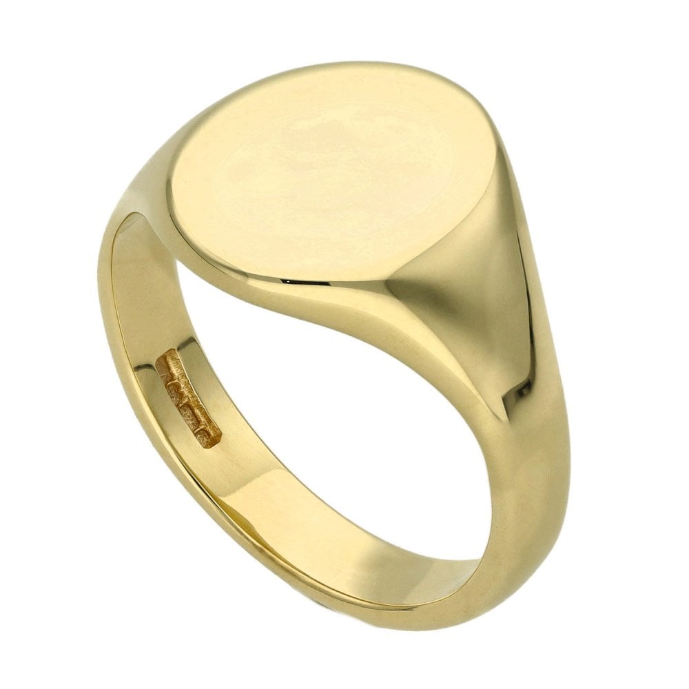 Gents 9ct Yellow Gold Oval Signet Ring - Size R½  - 7.2g
