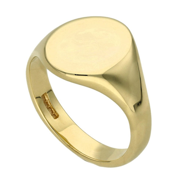 Gents 9ct Yellow Gold Oval Signet Ring - Size R½  - 7.2g