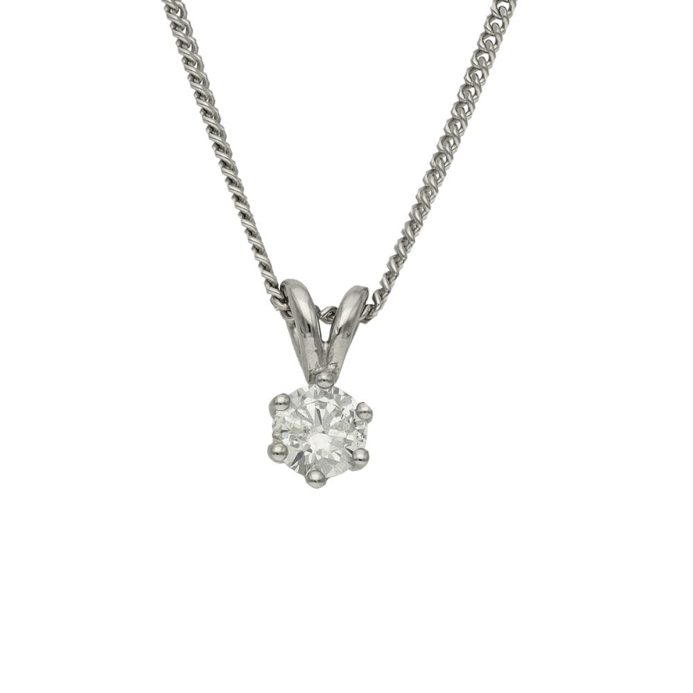 Ladies 18ct White Gold Diamond Pendant & 9ct Chain - 0.41ct