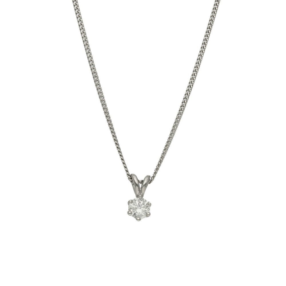 Ladies 18ct White Gold Diamond Pendant & 9ct Chain - 0.41ct