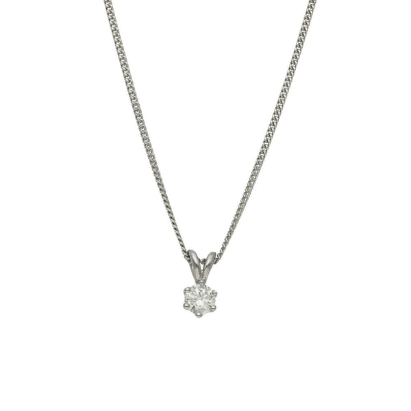 Ladies 18ct White Gold Diamond Pendant & 9ct Chain - 0.41ct