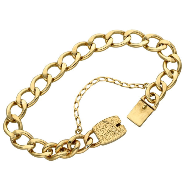 Ladies 9ct Yellow Gold Curb Bracelet - 7.5" - 26.7g