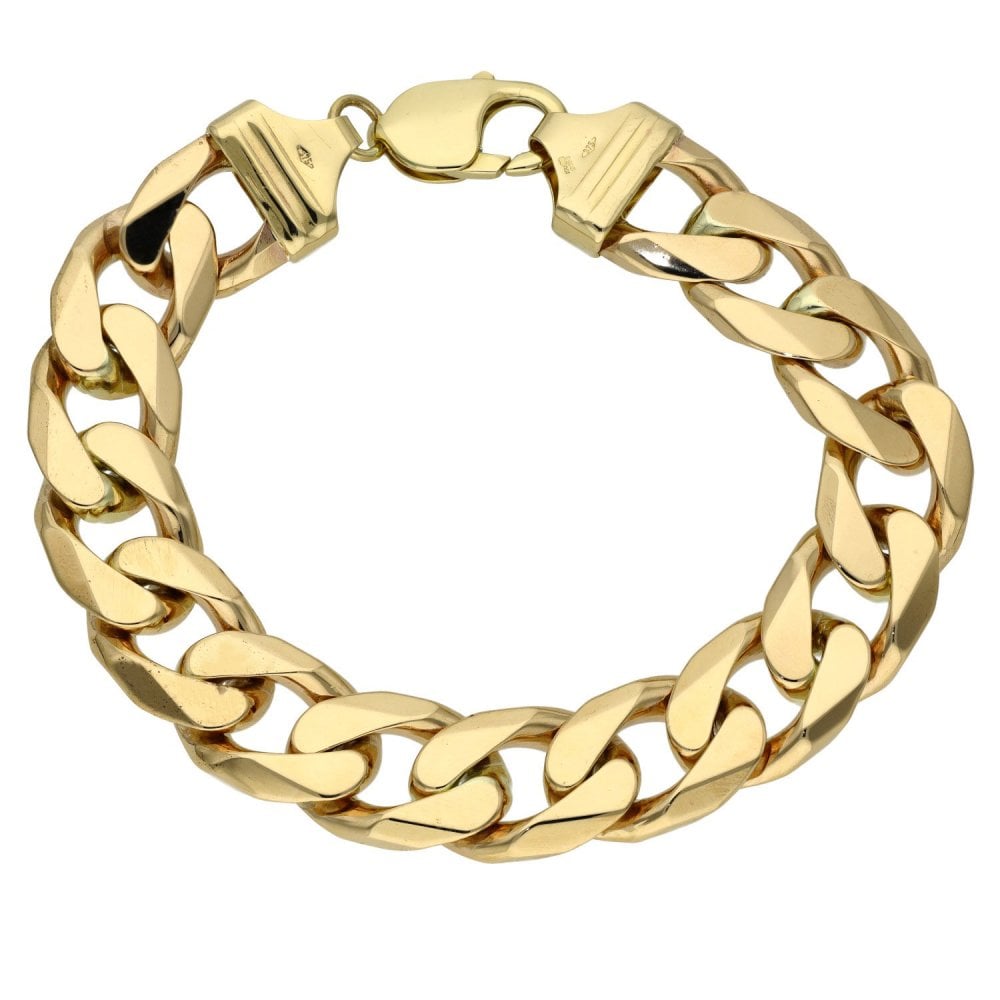 Gents 9ct Yellow Gold Curb Bracelet - 8" - 63.g