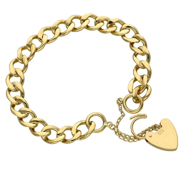 Ladies 9ct Yellow Gold Curb Bracelet With Padlock - 22.7g