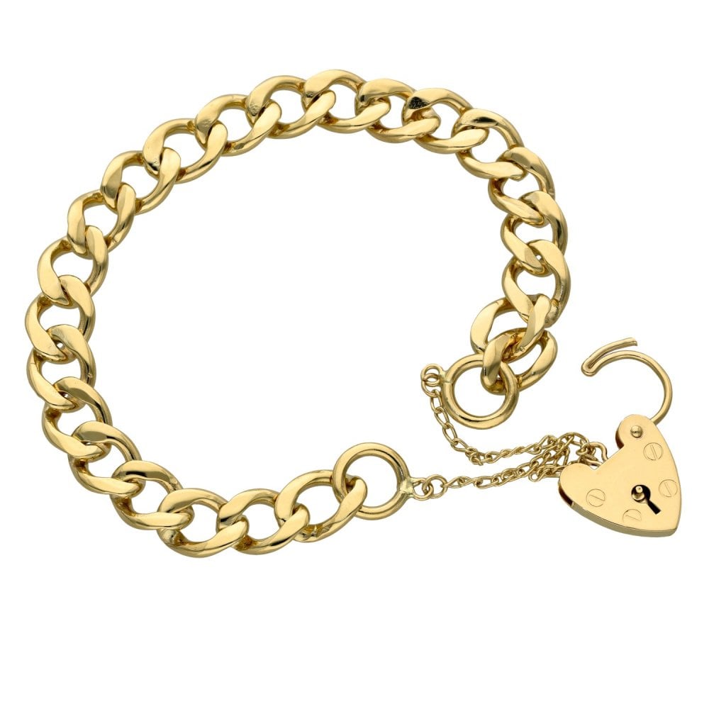 Ladies 9ct Yellow Gold Curb Bracelet With Padlock - 22.7g