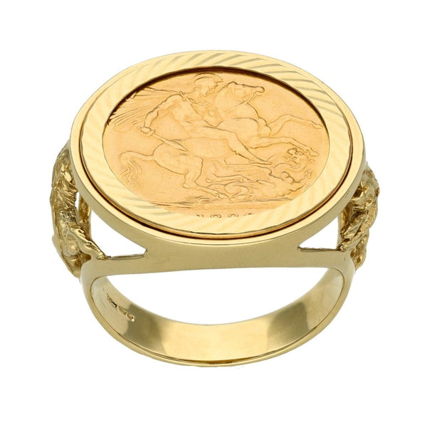 1889 Yellow Gold Full Sovereign Coin Ring - 15.2g