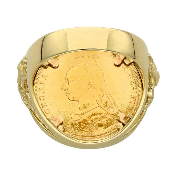 1889 Yellow Gold Full Sovereign Coin Ring - 15.2g