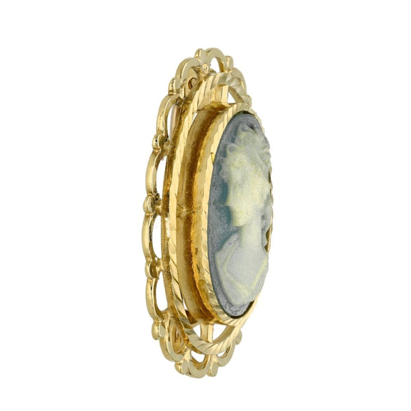 Ladies 9ct Yellow Gold Blue Cameo Brooch - 4.3g