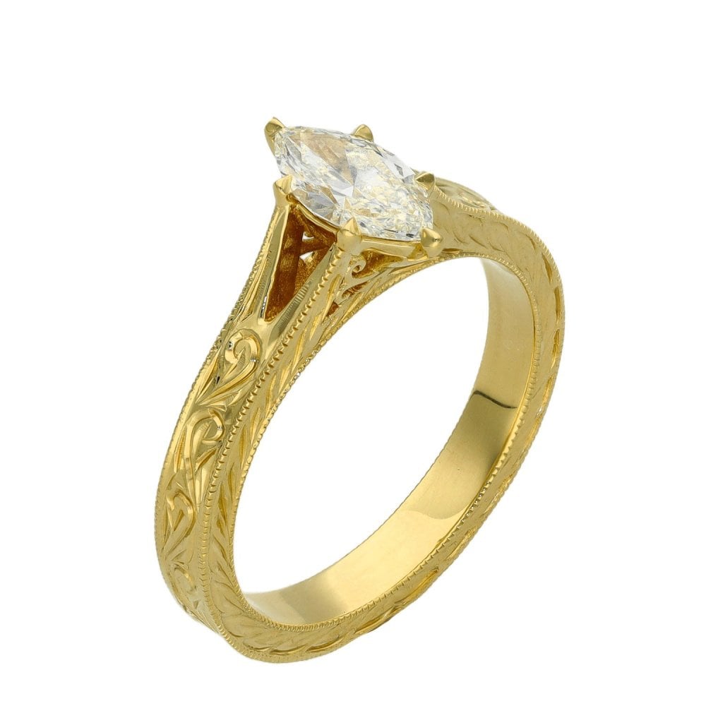 Ladies 18ct Yellow Gold Certified Marquise Diamond Ring - IF