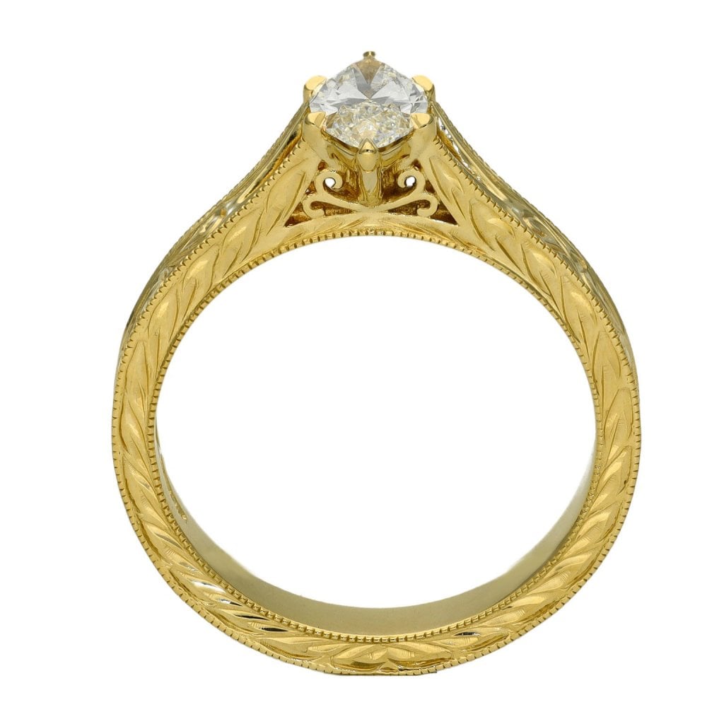 Ladies 18ct Yellow Gold Certified Marquise Diamond Ring - IF