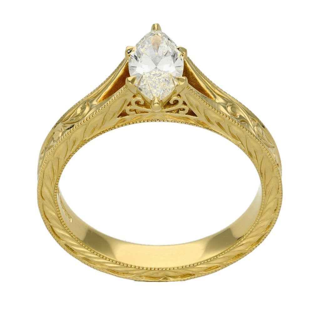 Ladies 18ct Yellow Gold Certified Marquise Diamond Ring - IF