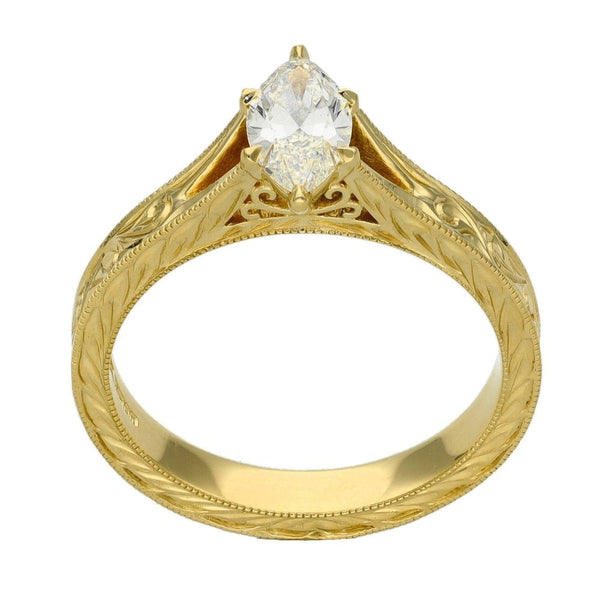 Ladies 18ct Yellow Gold Certified Marquise Diamond Ring - IF