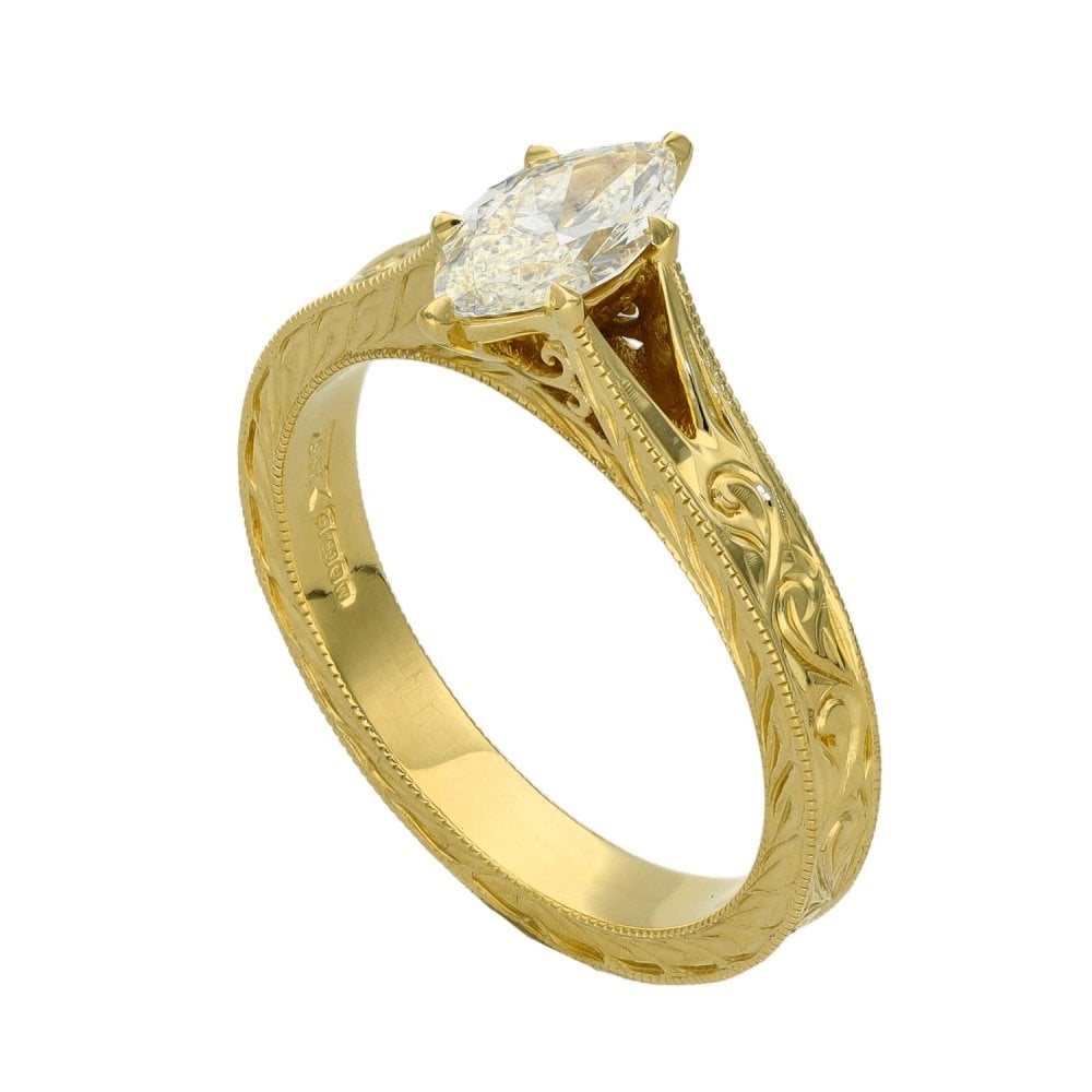 Ladies 18ct Yellow Gold Certified Marquise Diamond Ring - IF