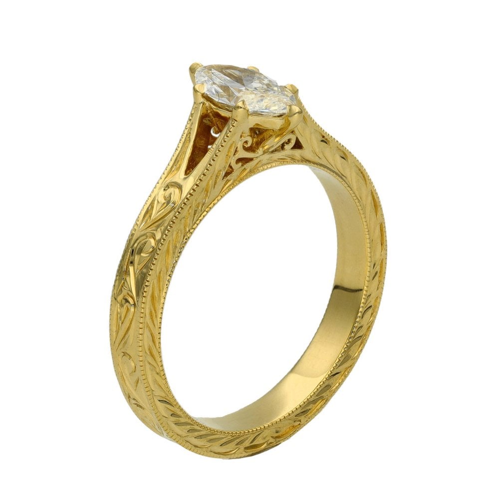 Ladies 18ct Yellow Gold Certified Marquise Diamond Ring - IF