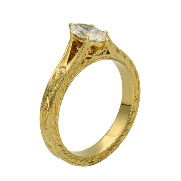 Ladies 18ct Yellow Gold Certified Marquise Diamond Ring - IF