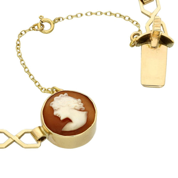 Ladies 9ct Yellow Gold Cameo Set Bracelet - 7" - 13.9g