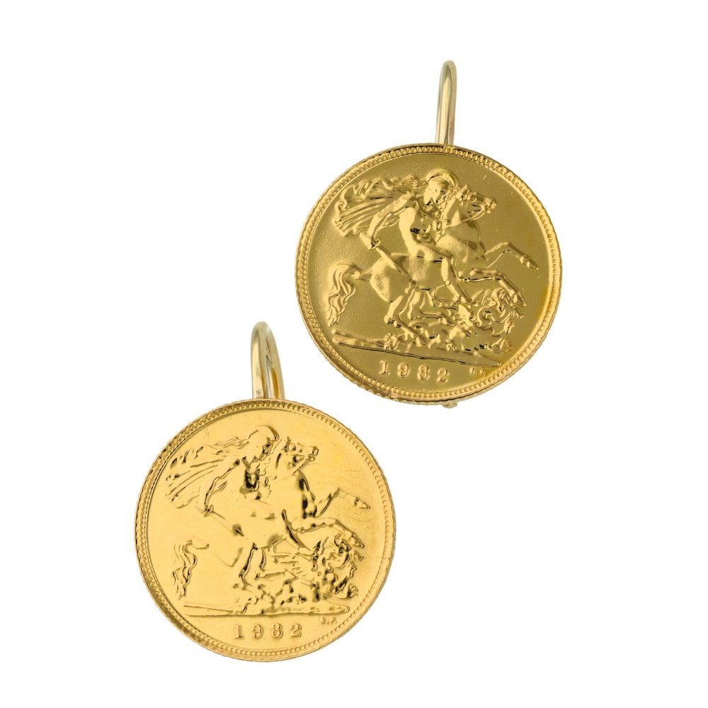 1982 Yellow Gold Half Sovereign Coin Earrings - 9.6g