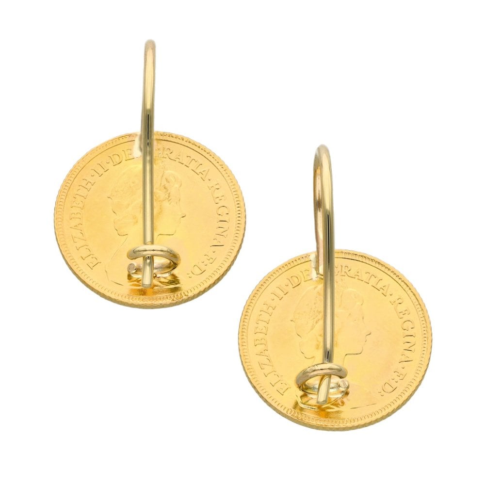 1982 Yellow Gold Half Sovereign Coin Earrings - 9.6g