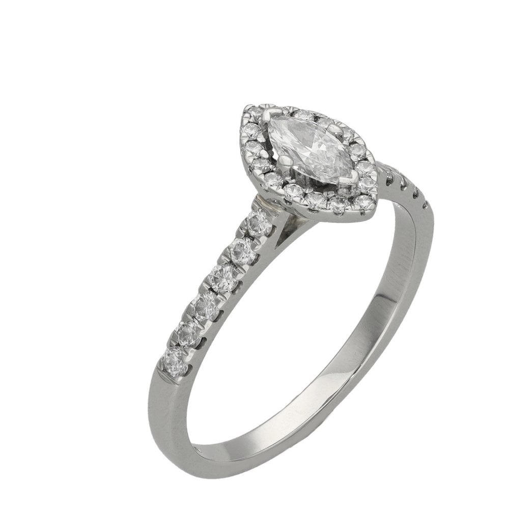 Ladies Platinum Certified Marquise Diamond Halo Ring - SI1/E