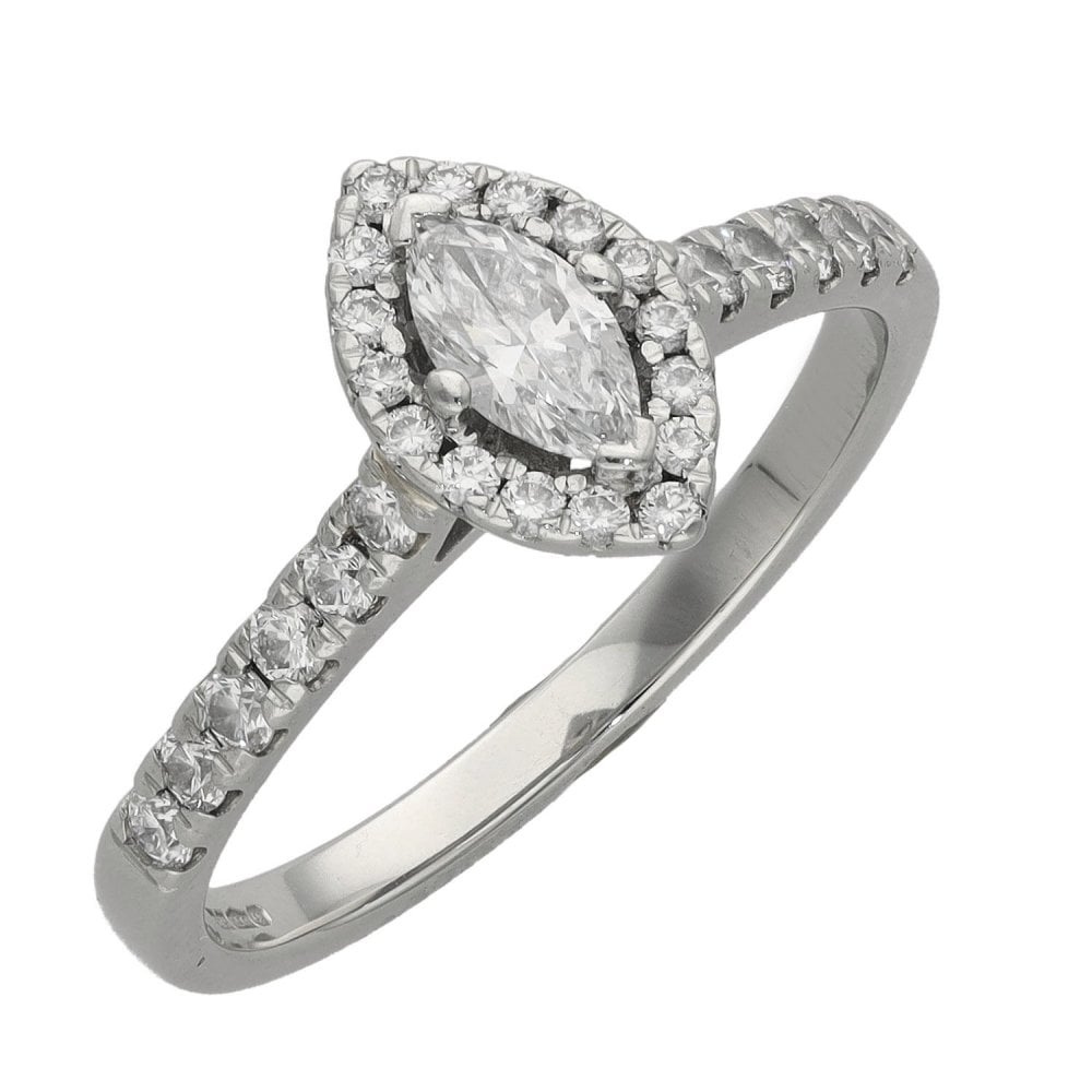 Ladies Platinum Certified Marquise Diamond Halo Ring - SI1/E