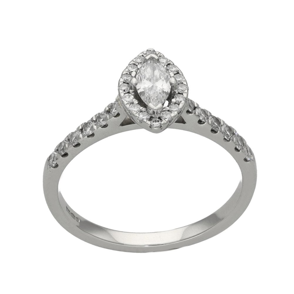 Ladies Platinum Certified Marquise Diamond Halo Ring - SI1/E