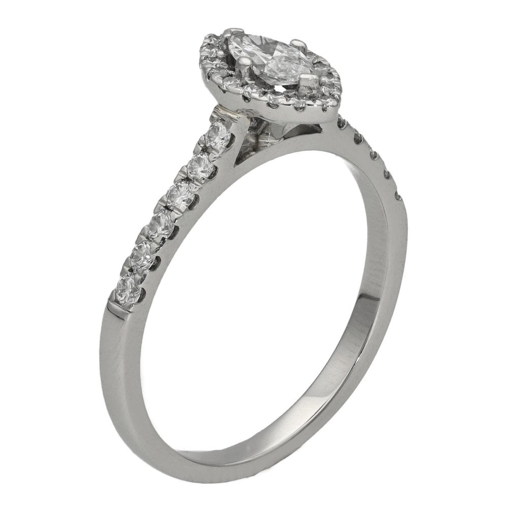 Ladies Platinum Certified Marquise Diamond Halo Ring - SI1/E