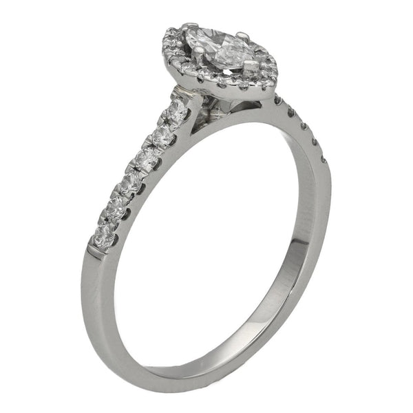 Ladies Platinum Certified Marquise Diamond Halo Ring - SI1/E