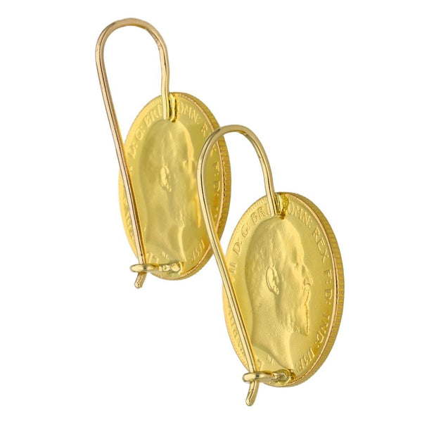 1906 Yellow Gold Half Sovereign Coin Earrings - 8.6g
