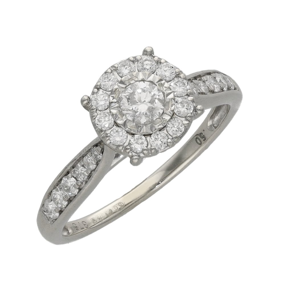 Ladies 9ct White Gold 0.50ct Diamond Cluster Ring - H/I