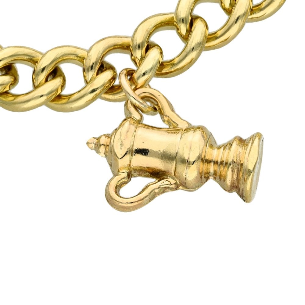 Ladies 9ct Yellow Gold Charm Bracelet - 7.5" - 32.8g