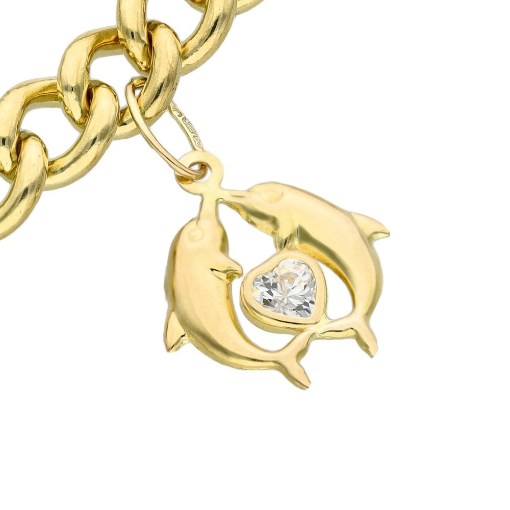 Ladies 9ct Yellow Gold Charm Bracelet - 7.5" - 32.8g