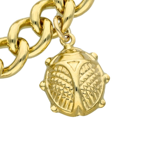 Ladies 9ct Yellow Gold Charm Bracelet - 7.5" - 32.8g