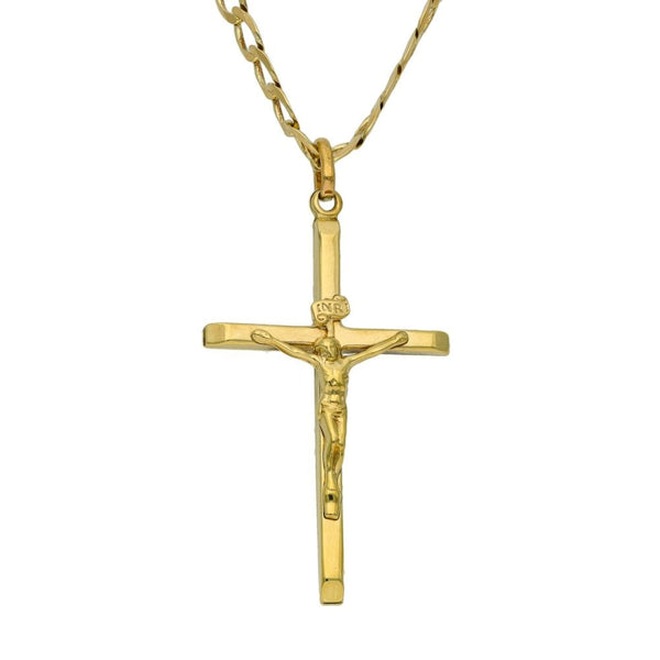 Ladies 9ct Yellow Gold Crucifix Pendant & Chain - 18" - 4.7g