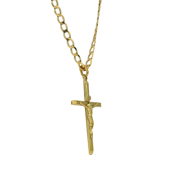 Ladies 9ct Yellow Gold Crucifix Pendant & Chain - 18" - 4.7g