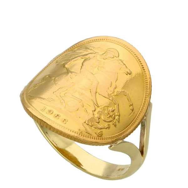 1966 Bent-Over Full Sovereign Coin Ring - Size V
