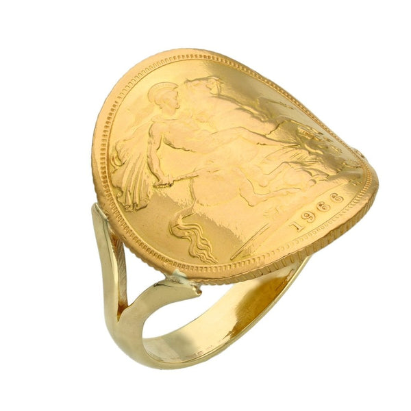 1966 Bent-Over Full Sovereign Coin Ring - Size V