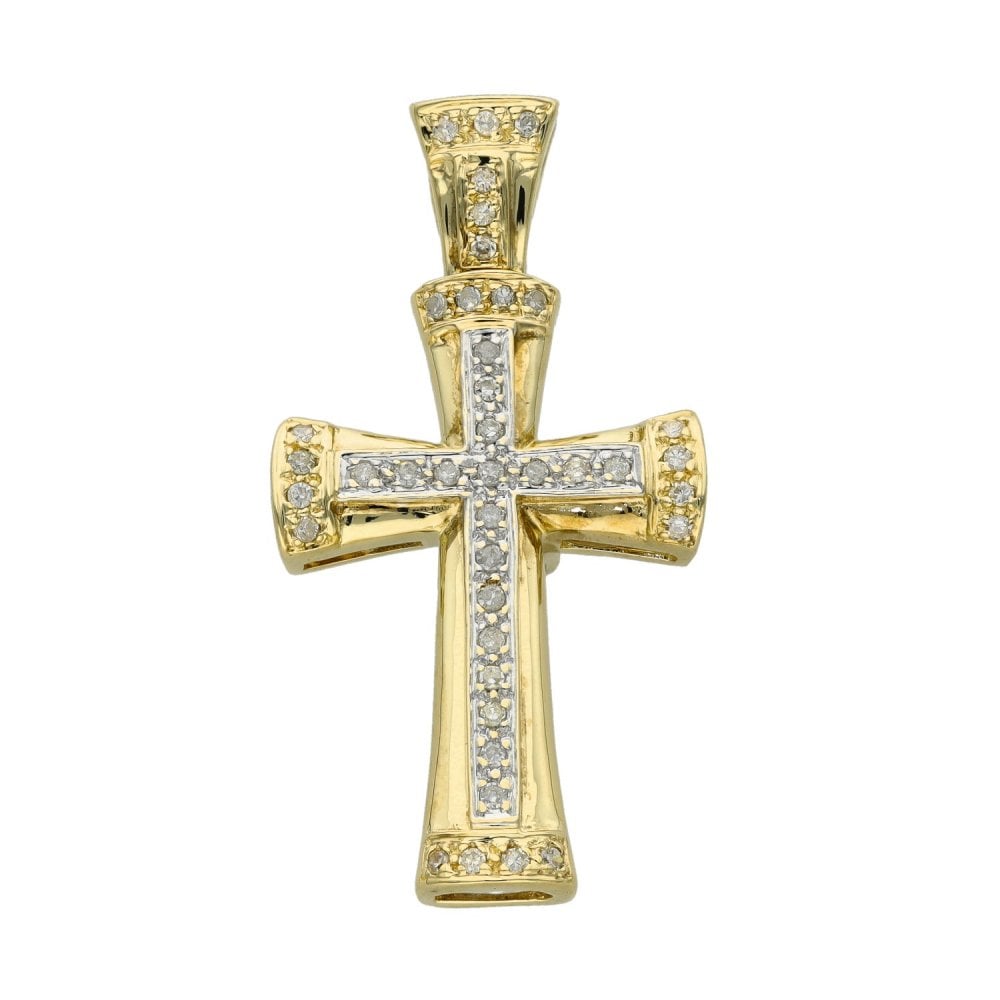 Ladies 9ct Yellow Gold Diamond Cross Pendant - 0.25ct