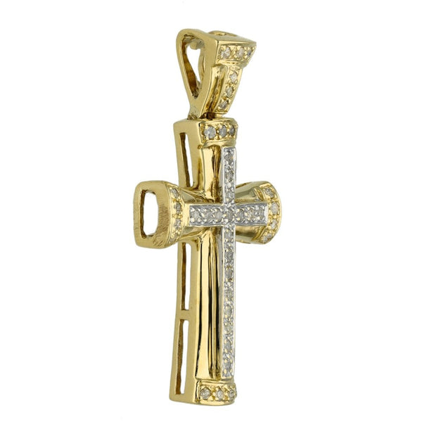 Ladies 9ct Yellow Gold Diamond Cross Pendant - 0.25ct