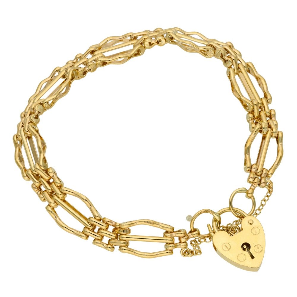 9ct Yellow Gold Fancy Gate Bracelet - 7.5" - 15.3g