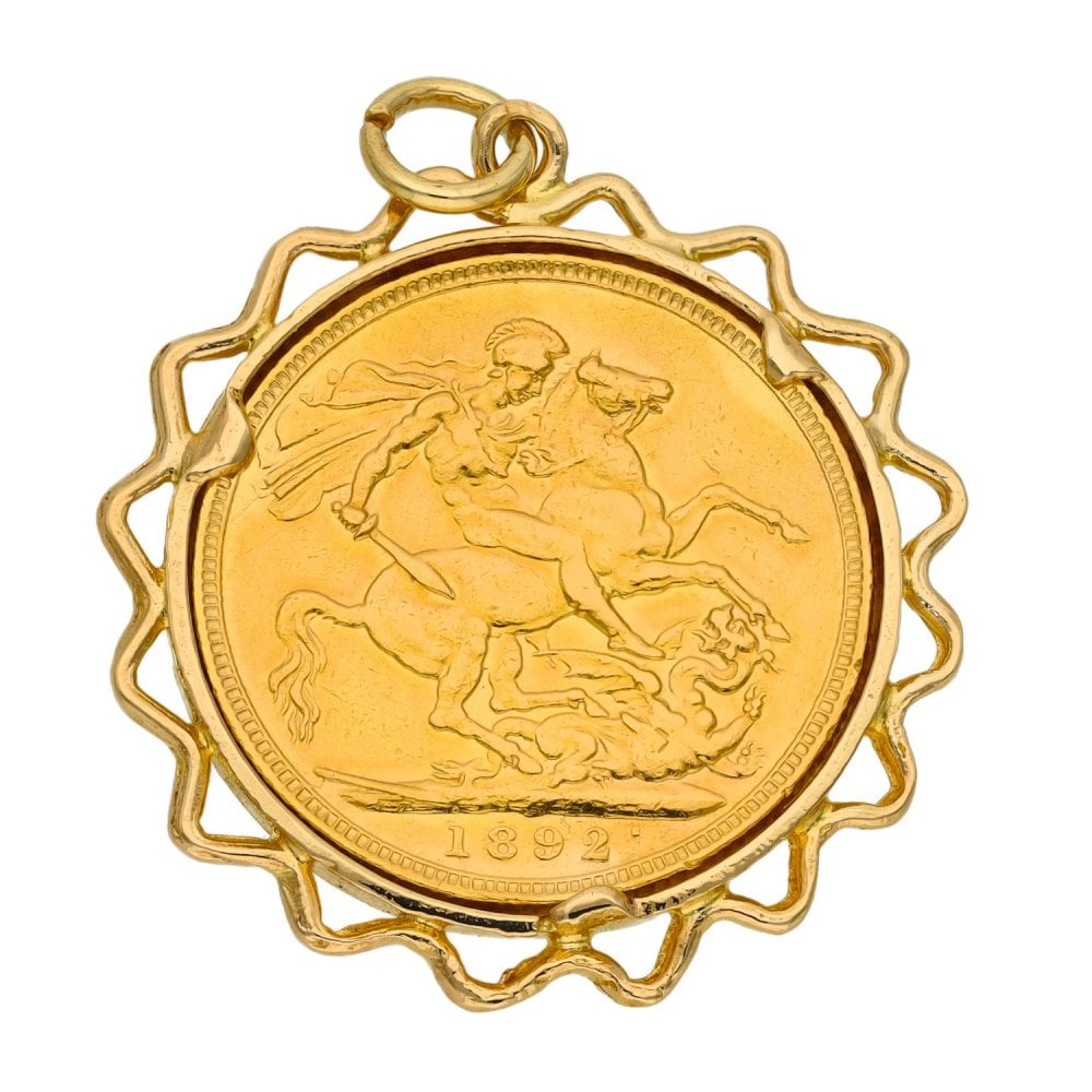 1892 Yellow Gold Full Sovereign Coin Pendant - 10.5g