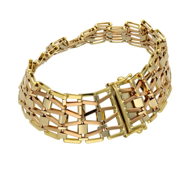 18ct Yellow & Rose Fancy Gate Bracelet - 7.5" - 36.3g