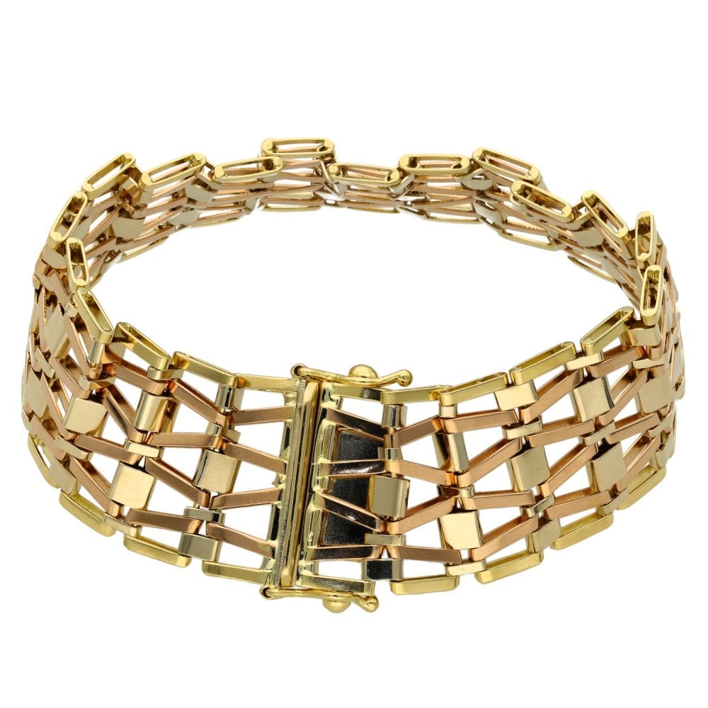 18ct Yellow & Rose Fancy Gate Bracelet - 7.5" - 36.3g