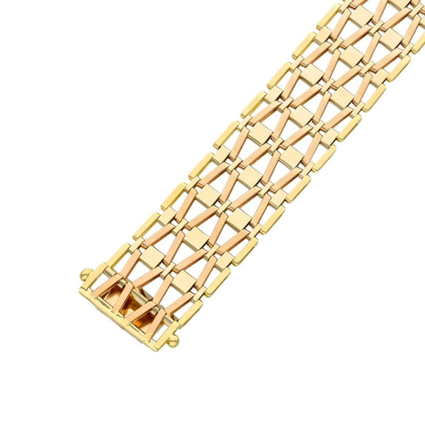 18ct Yellow & Rose Fancy Gate Bracelet - 7.5" - 36.3g