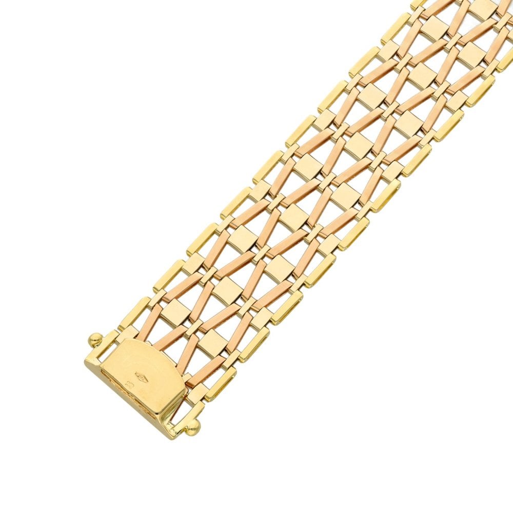 18ct Yellow & Rose Fancy Gate Bracelet - 7.5" - 36.3g