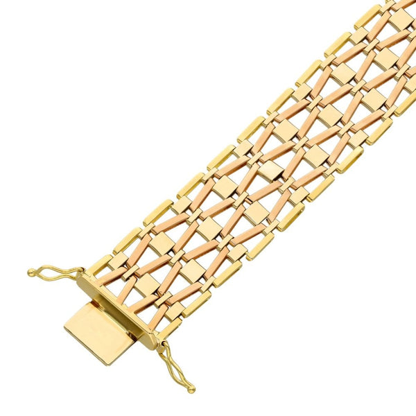 18ct Yellow & Rose Fancy Gate Bracelet - 7.5" - 36.3g