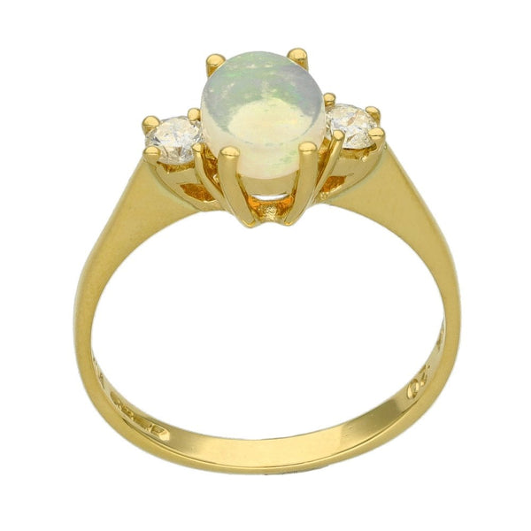 18ct Yellow Gold Diamond & Opal Ring - Size O - 0.20ct