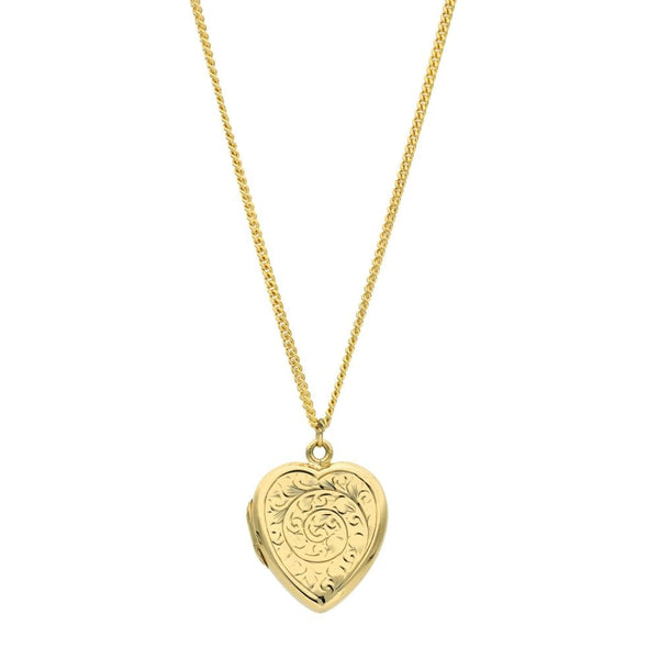 9ct Yellow Gold Heart Locket & Chain - 20" - 8.2g