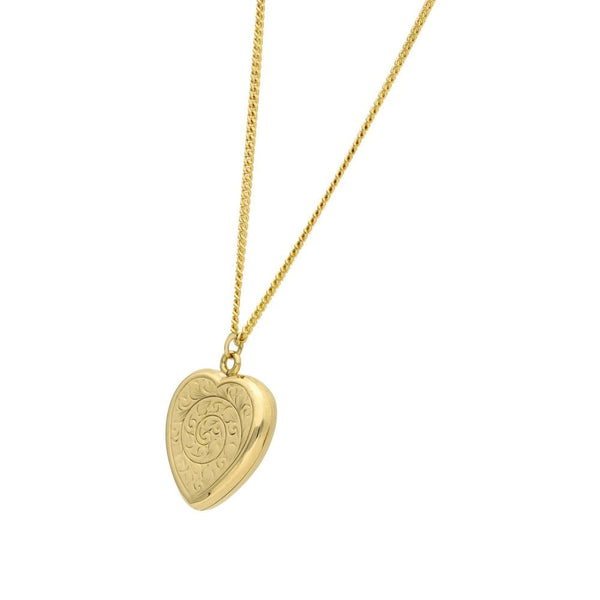 9ct Yellow Gold Heart Locket & Chain - 20" - 8.2g